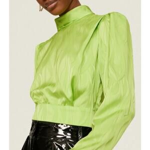New RONNY KOBO COLLECTION Women's Green long Sleeve Cropped Satin Top Size 14